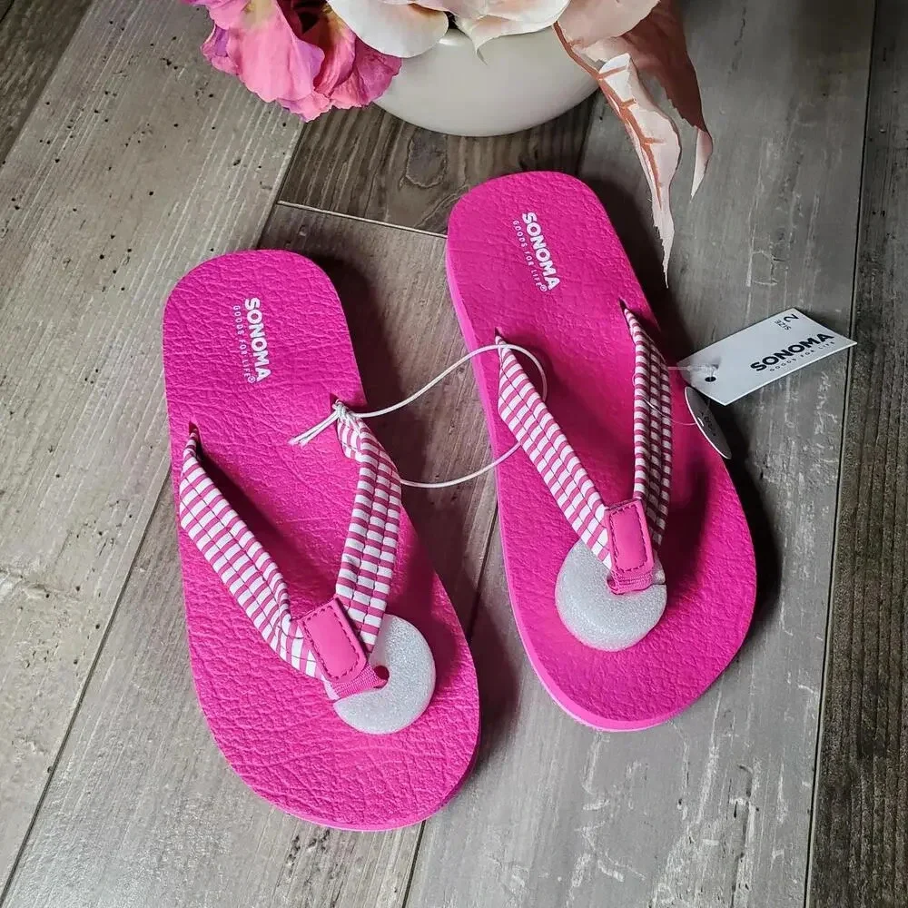NWT Sonoma Goods for Life Sonnyy Kids Thong Sandals Pink Stripe Size 2